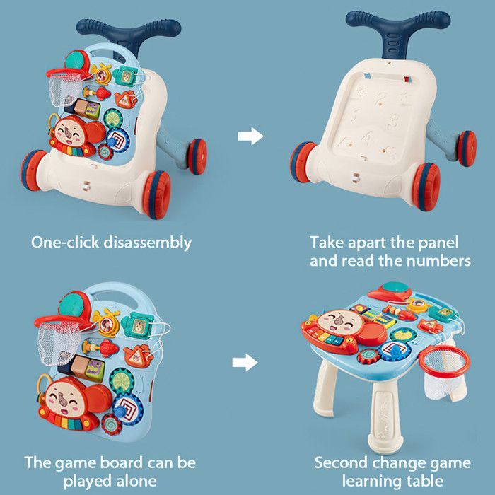 Girello 2 in 1 a forma di elefante per l'apprendimento precoce | Girello per bambini e bambine con tavolo attività e gioco di basket | Girello