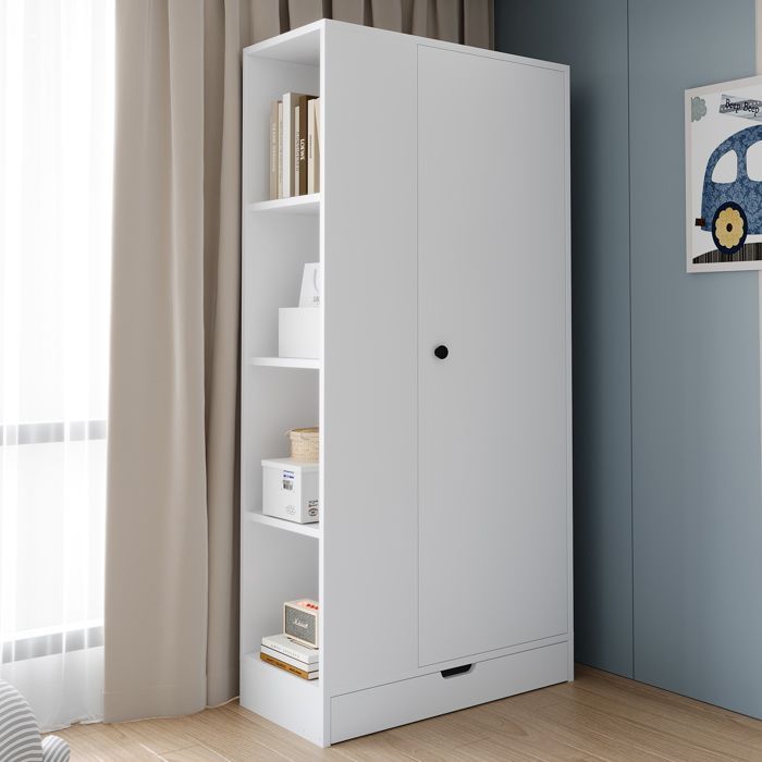 Armoire 70 cm blanche 1 porte avec étagères réglables et grand volume modulable