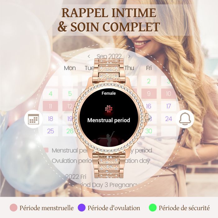 Relógio inteligente feminino KIQULOV com chamadas Bluetooth, tela AMOLED de 1,32