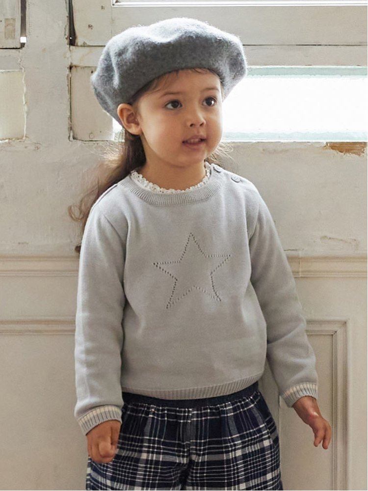 Jersey de algodón con plumas y estrellas caladas, 10 meses/(K), gris claro, 90 cm