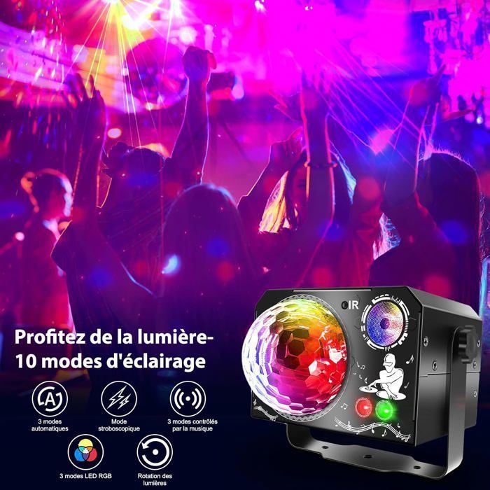 Gioco di luci e feste 3 in 1, controllato dalla musica, luce da discoteca con effetto strobo, LED RGB, effetto palla da discoteca per feste, club, Natale