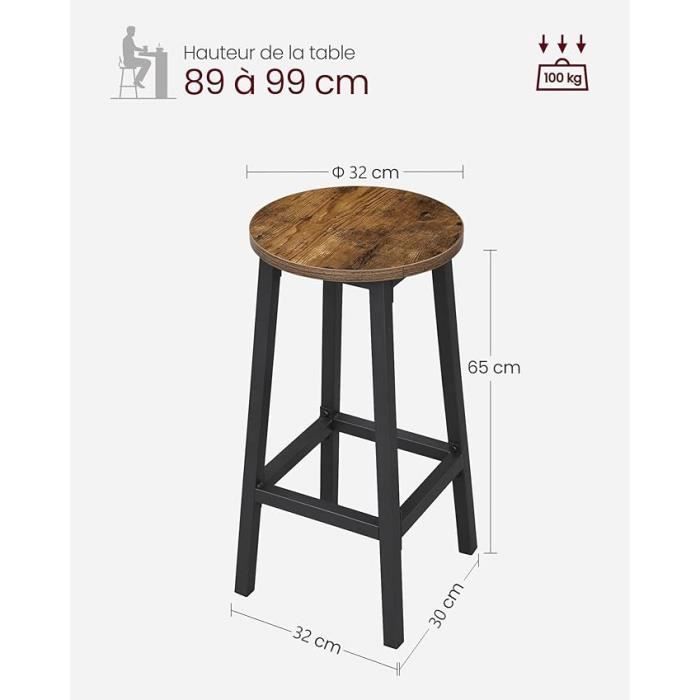VASAGLE Bar Stools, Set of 4, High Seat Chairs, Metal Frame, Easy Assembly, 65 cm Height, Rustic Brown and Black