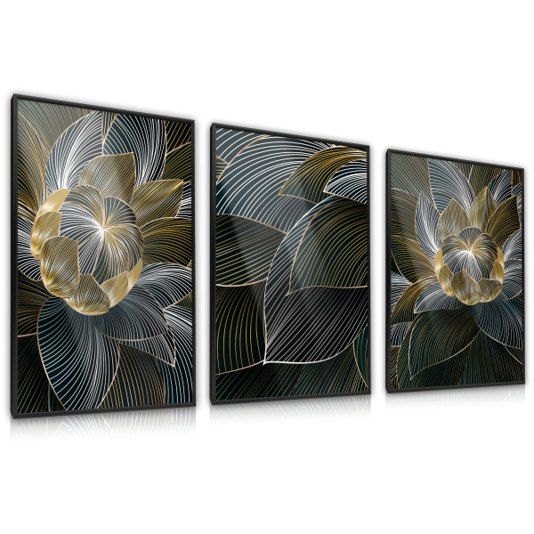 ZESTAW 3X Plakat Abstrakcyjne Kwiaty Lotosu 30x40cm