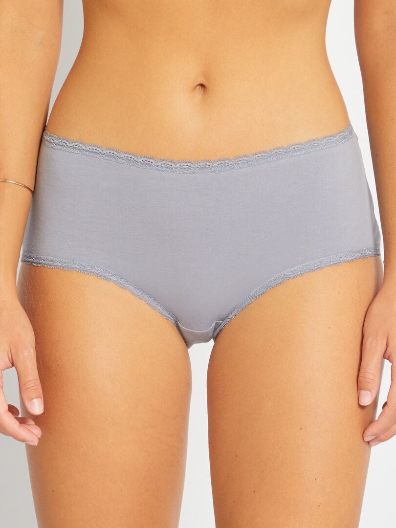 Set van 3 katoenen slipjes met kanten afwerking - BLAUW