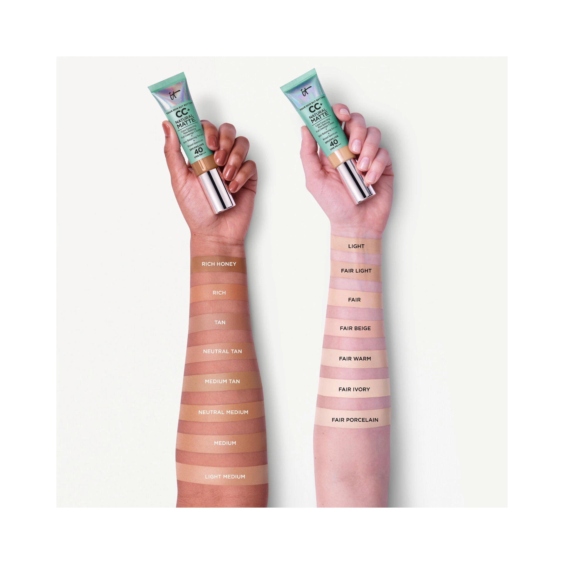 Cremă CC naturală mată SPF40 cu tenul tău, dar mai bună - Light Medium - IT Cosmetics