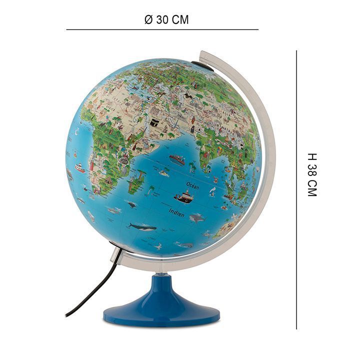 Tecnodidattica – Atmosphere Family Massieve Wereldbol voor Kinderen | Verlicht | Geïllustreerde Kaart | 30 cm Diameter – Tekst