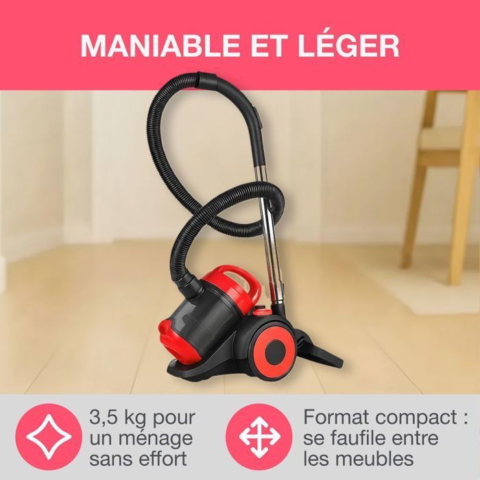 OCEANIC VC10RBAX2 Aspirateur traîneau sans sac - 700W - 80dB - A - Rouge