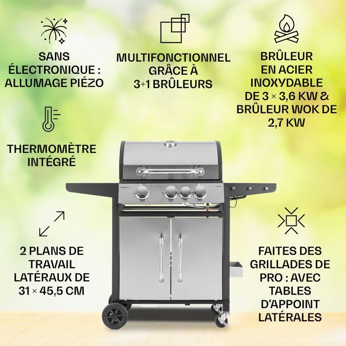 Klarstein Barbecue à Gaz 6 Brûleurs 20700W Gril à Gaz BBQ Plancha Gaz Inox Cuisinière Extérieure Barbecue Gaz Noir