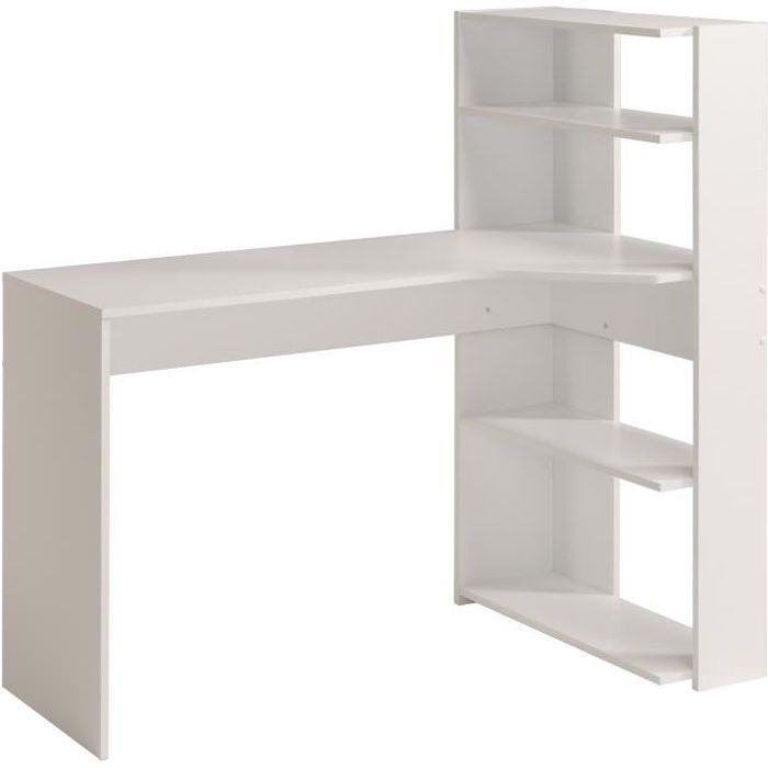 PARISOT JUNE Contemporary Corner Desk - White - W 122 cm - 1 top, 2 shelves