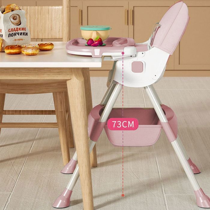 Baby/Toddler High Chair - Adjustable Height - Removable Tray - 5-Point Harness, 3-in-1 Wheeled Toddler Chair - Pink