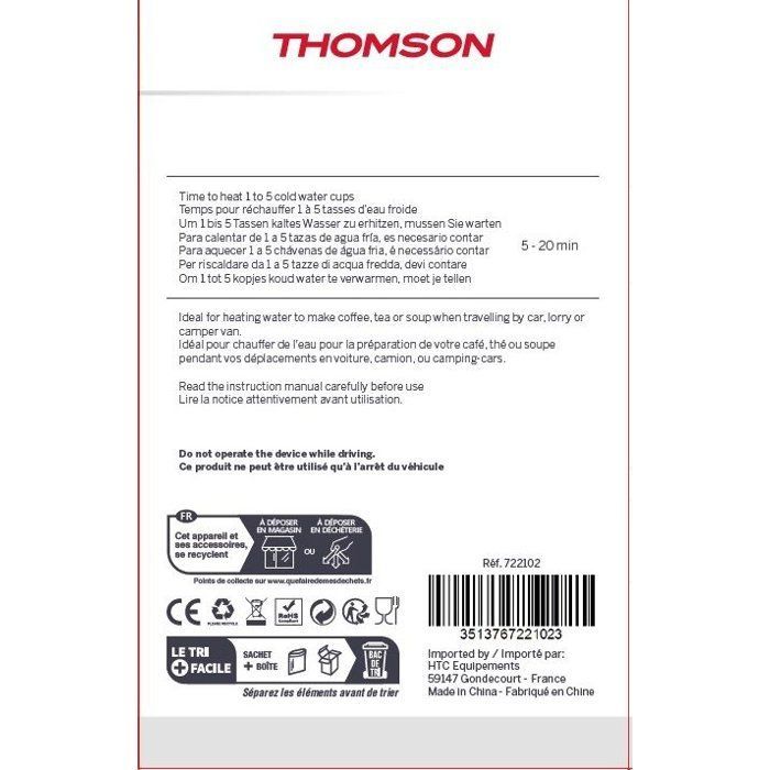 24V Vattenkokare - THOMSON - 1,3L - 250W - Med 0,75m cigarettändarsladd