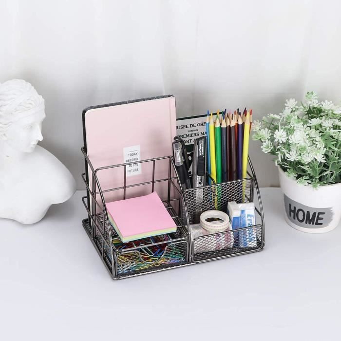 Desk organizer - Not specified - Black - 5 compartments - Sliding drawer - Metal mesh