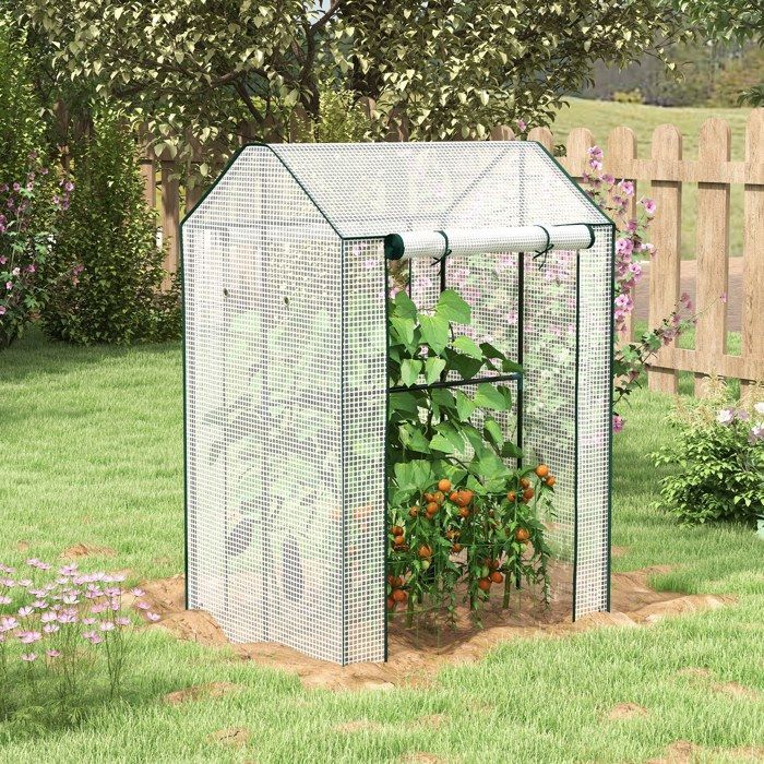 Gartengewächshaus – Outsunny – Verstärkte PE-Plane 135 g/m² – 2 Reißverschlusstüren (innen/außen) – Stahlrahmen – 100 x 80 x 150 cm – weiß