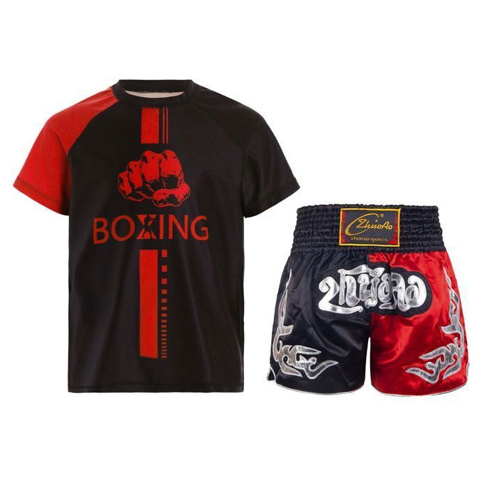 zdhoor Boys' Boxing Shorts - with T-Shirt - Kickboxing Shorts - Combat Sports Shorts - Muay Thai MMA Shorts - Ages 5-16