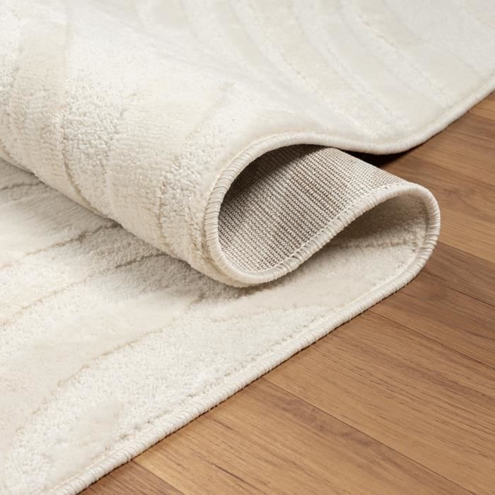 Tapis salon - VIMODA - thème vagues 3D/Berbère - crème/gris/anthracite - 80x150 cm