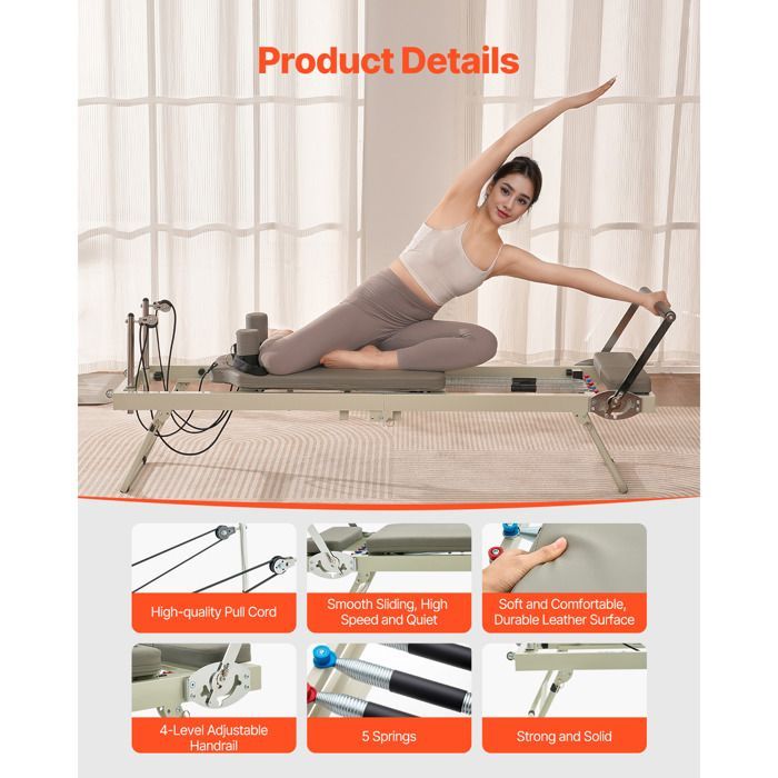 Attrezzatura fitness - DUOKU - Reformer pieghevole - Carico massimo 181,44 kg - Dotato di molle - Unisex