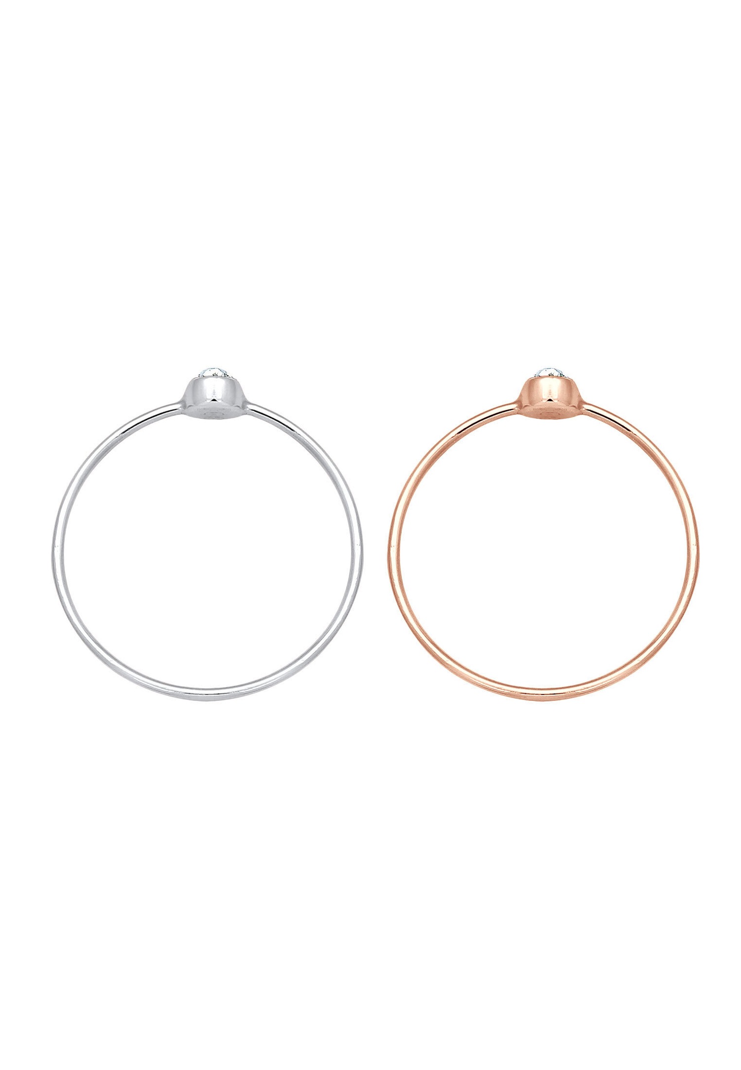 Elli Femmes Empilement Set de 2 Solitaire Basique Bicolore avec Cristal en Argent Sterling 925 Plaqué Or