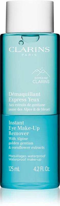 demaquilante instantâneo para olhos Clarins Cleansing é um removedor de maquiagem bifásico para olhos sensíveis.