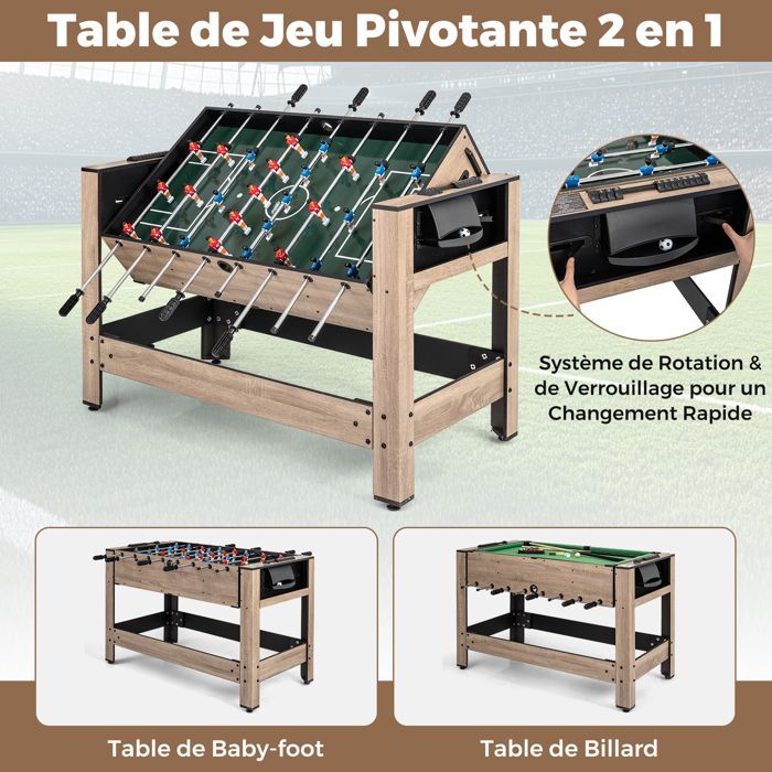 GIANTEX 2-in-1 converteerbare multi-game tafel, tafelvoetbal en biljart, uitgebreide accessoires, 26 spelers & keuen & ballen, voor 2-4 volwassenen