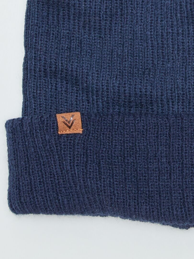 Gorro de tricô com estampa frontal - AZUL