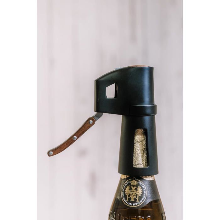 Sacacorchos para champán - ZGEER - Mango de madera - Negro - Apertura sin esfuerzo - Diseño elegante - Seguro y práctico