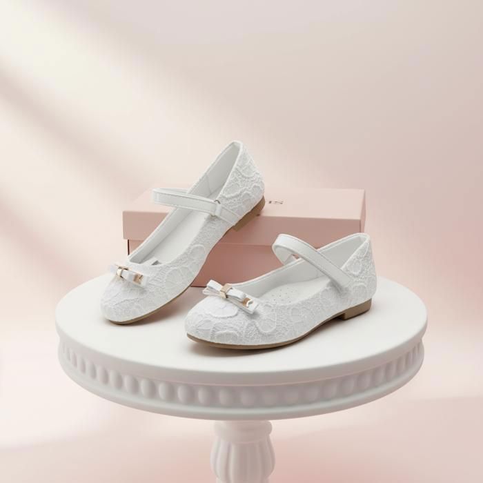 Scarpe - Bambini - Ragazze - Ballerine - Eleganti - In pelle - Avorio - Con lacci - Con fiocco - Taglie dalla 26 alla 31