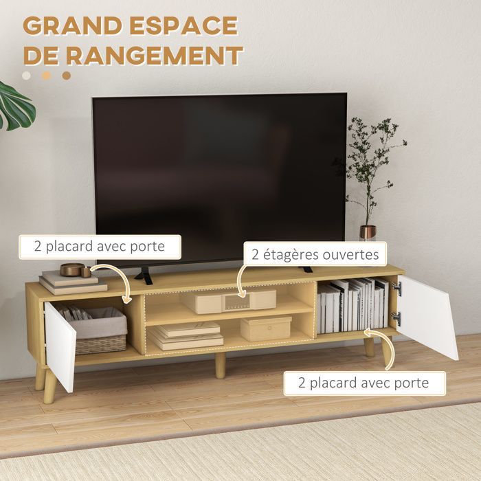 HOMCOM - Soporte para TV - Tablero de partículas - 150x30x42cm - Madera natural