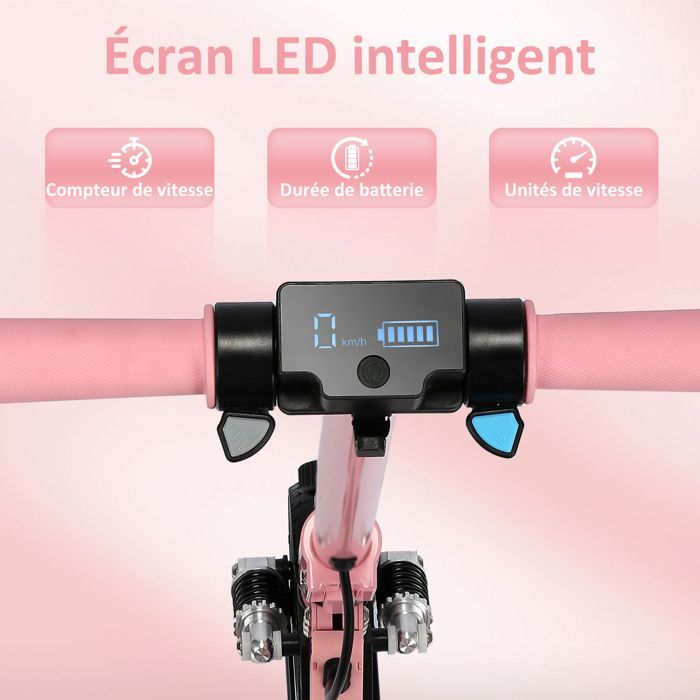 Monopattino elettrico per bambini con ammortizzatori - Luci al neon colorate - 130W - Monopattino pieghevole - Schermo LCD - Età 6-12 anni - Rosa