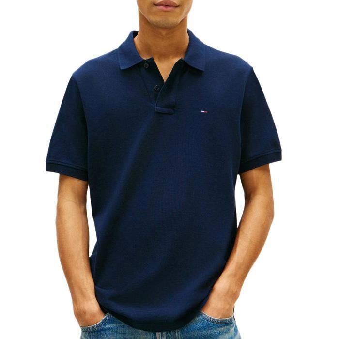 Camisa polo masculina Tommy Hilfiger, tamanho regular, azul marinho.