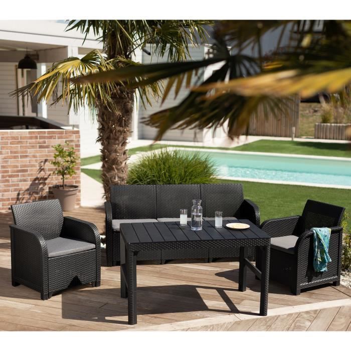 Garden furniture set - resin with woven rattan look - Allibert by KETER - 5 people - SanRemo - Graphite Grey