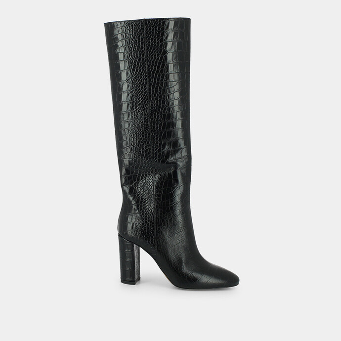 Bottes à talons  en croco noir