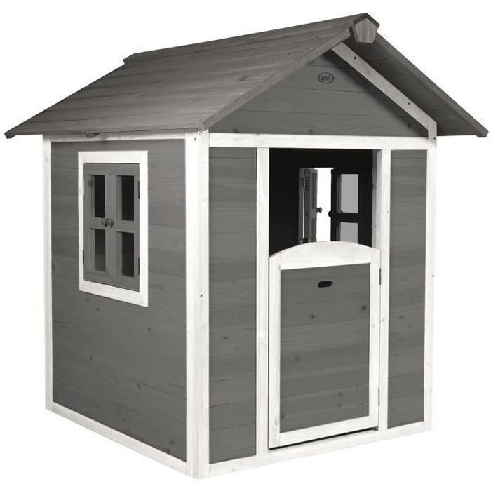 Casita de juegos de madera AXI Beach Lodge en color gris para niños.