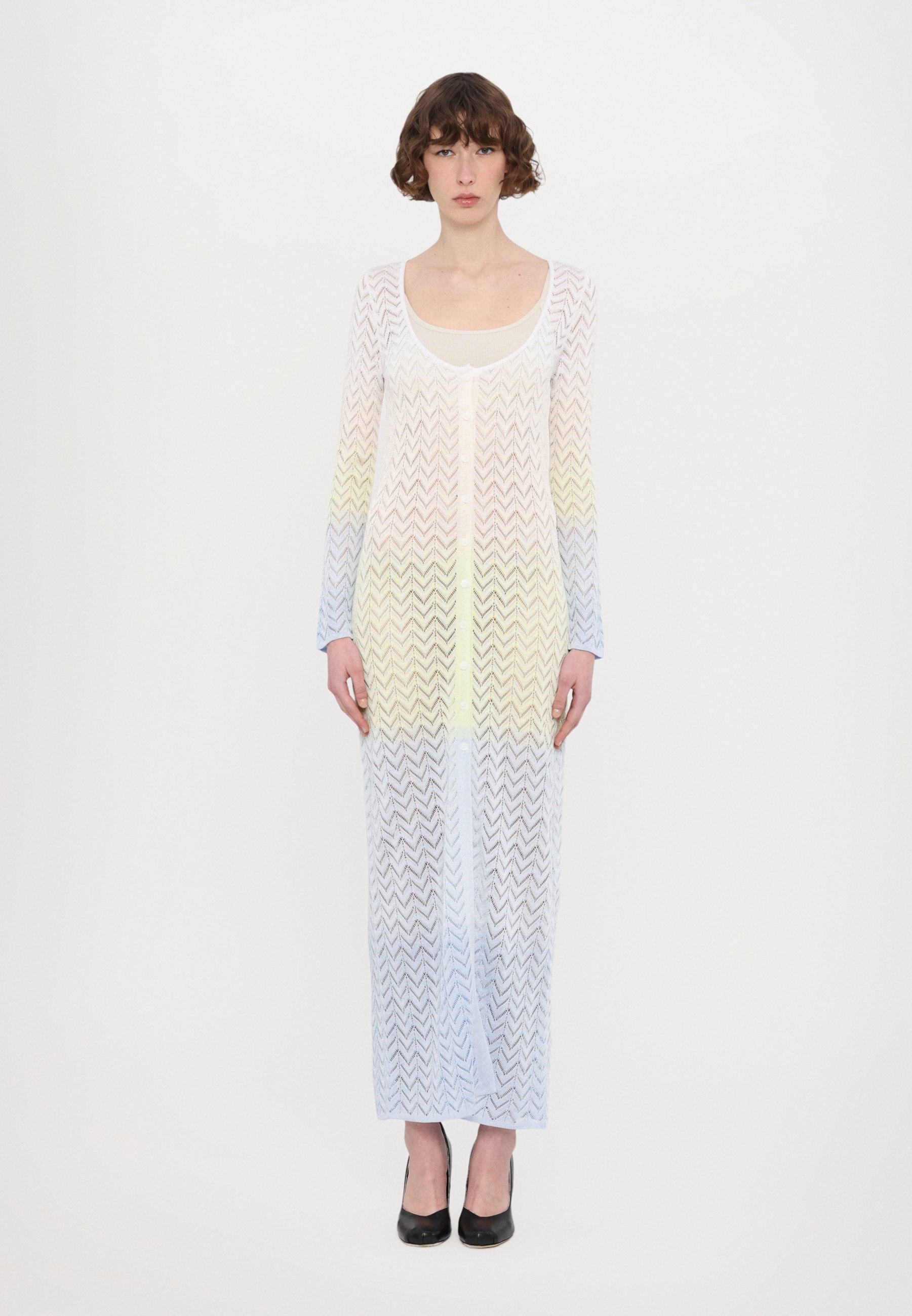 Missoni pulover obleka - svetlo modra/limetino zelena/kremna