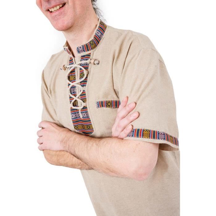 Camicia - FANTAZIA - Spirito del Bhutan - Collo alla coreana - Maniche corte - 100% cotone khadar