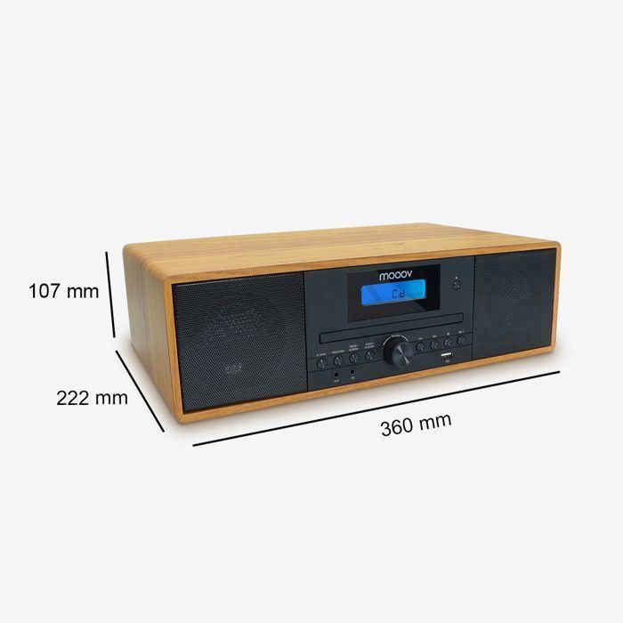 MOOOV 477380 Mikro HiFi-system med Bluetooth, FM-radio, CD-spelare, USB-port och fjärrkontroll - Stereohögtalare i vintagestil