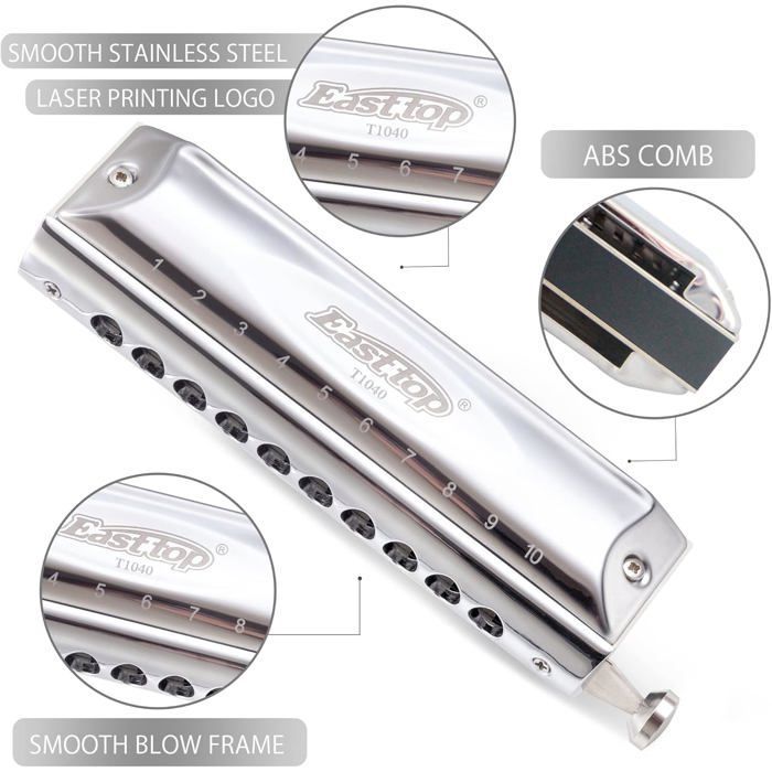Armonica cromatica professionale - STAMPATA - 10 fori - 40 toni - Tonalità Do - Bronzo fosforoso