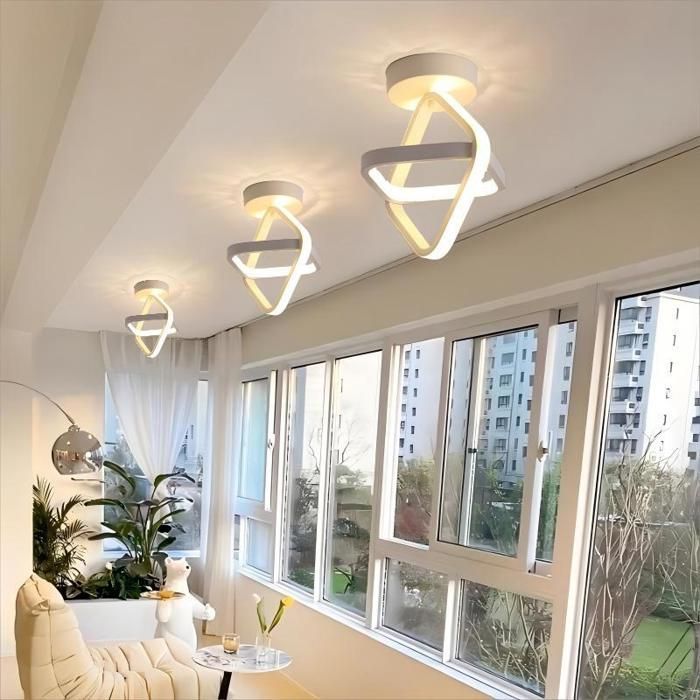 WOTTES Plafonnier LED Moderne Luminaire - Design Forme Géométrique Blanc - pour Salon Salle de bain - Blanc Chaud - 1pcs Ø25*26CM