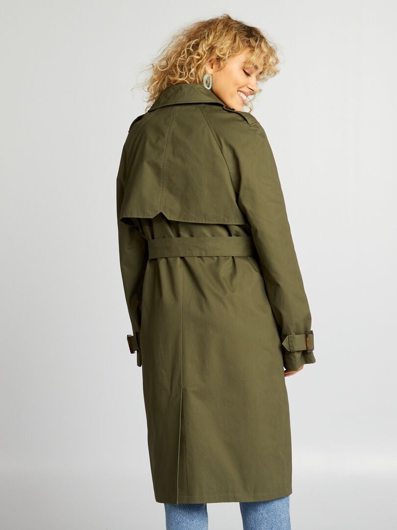 Lange trenchcoat met riem - KHAKI