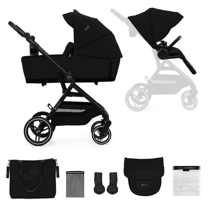 Cochecito multifuncional 2 en 1 Kinderkraft YOXI, ligero y manejable, impermeable con filtro UPF50+, hasta 4 años, negro.