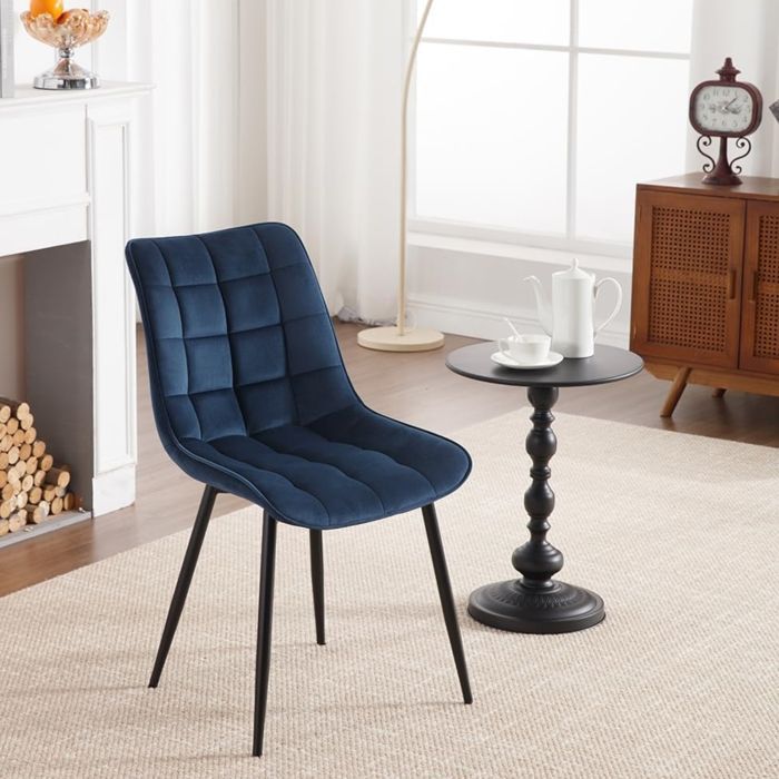 WOLTU Juego de 2 sillas de comedor, sillas de cocina escandinavas de terciopelo, patas de metal, azul W0ATT0087-2