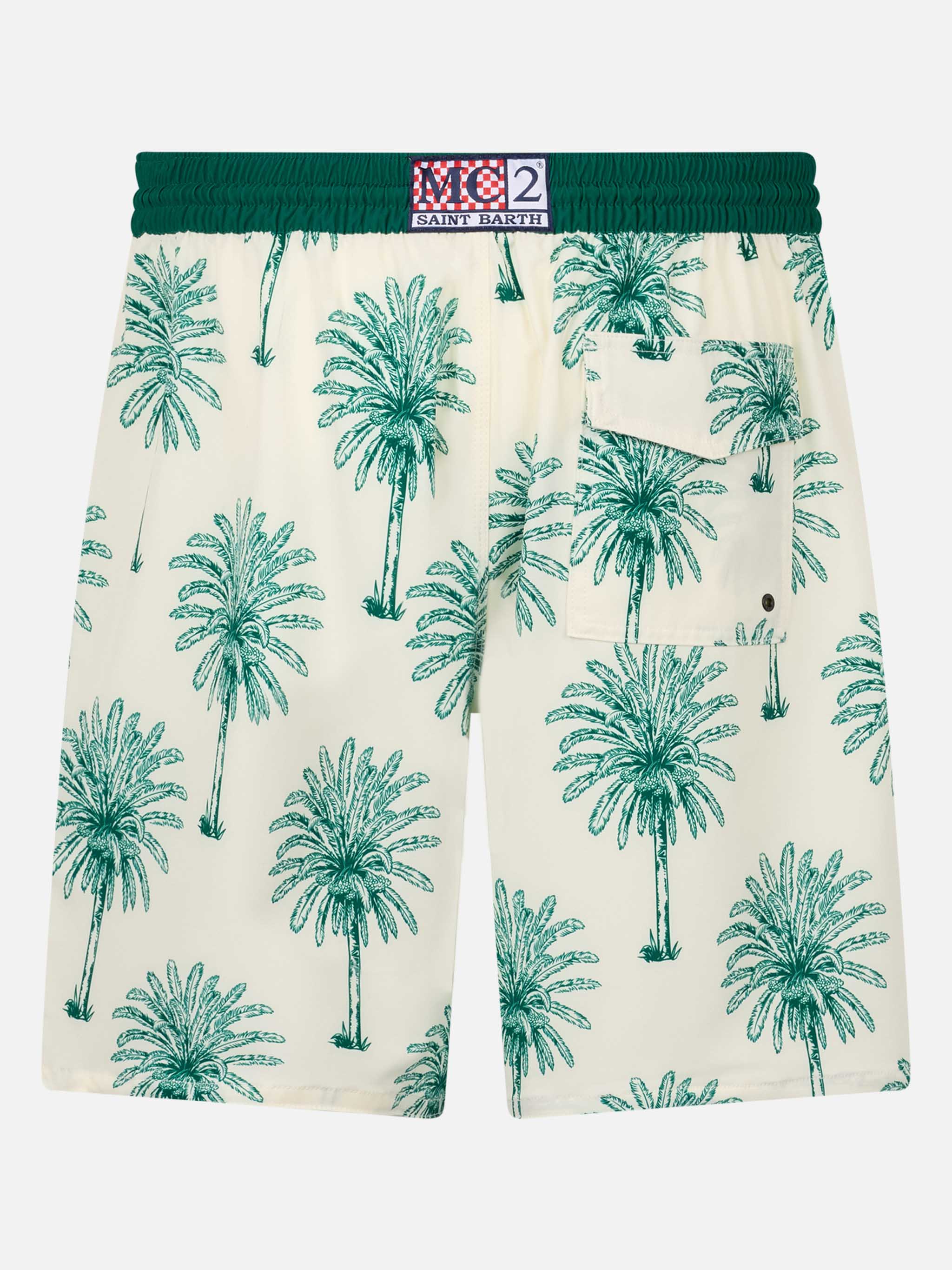 Maiô longo e elástico Comfort Surf com estampa de palmeiras