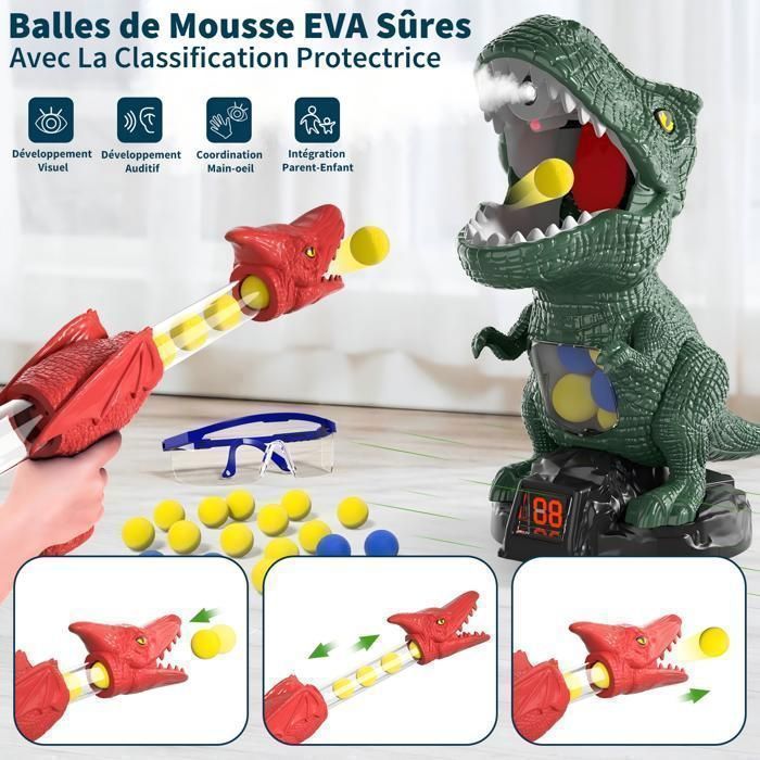 Dinosaur Moving Target Shooting Game, Kukufun, LED, Foam Ball Gun, Interactive Toy, Games for Children 6+