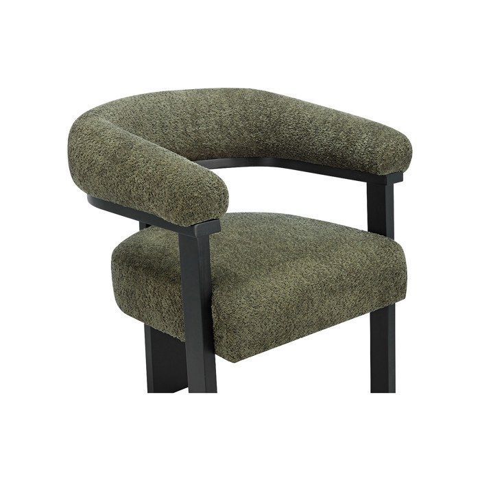 Sedia con braccioli in tessuto bouclé e legno di caucciù nero - Khaki - LIVELIA