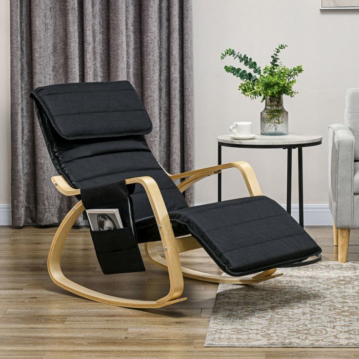 Fauteuil relax à bascule - HOMCOM - fauteuil allaitement avec repose-pieds réglable, poche latérale et appui-tête, noir