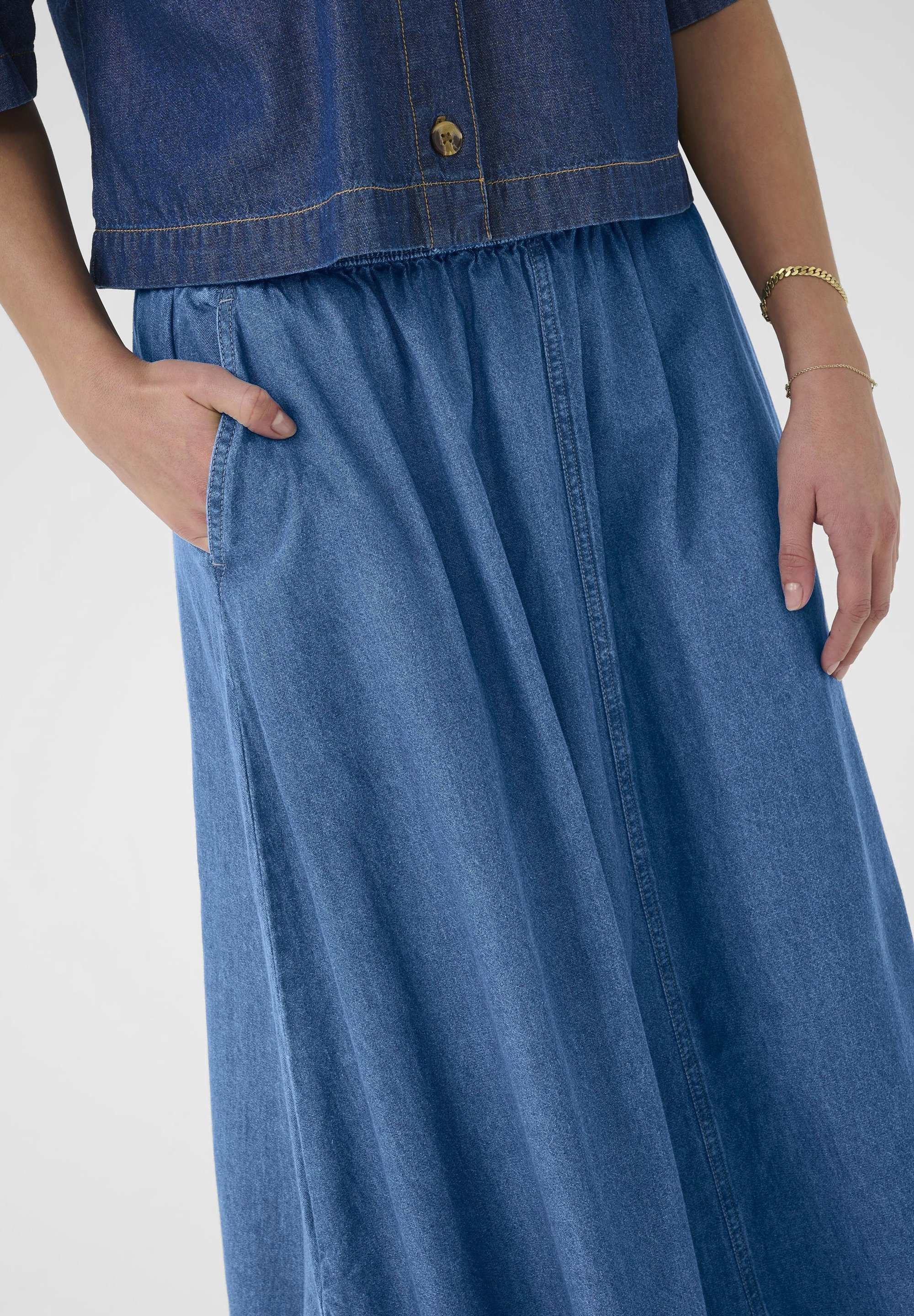 Kaffe LUISE - Maxirok - donkerblauwe chambray