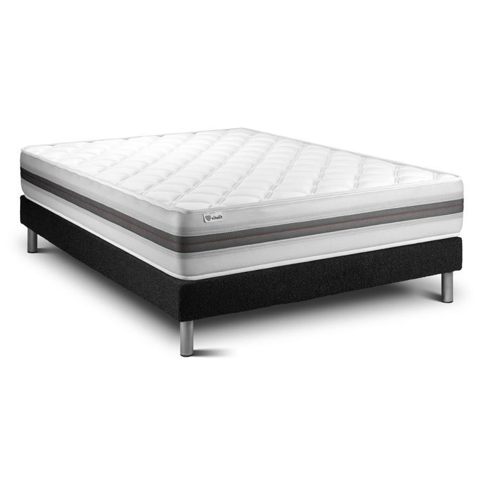 Conjunto de colchón y base de cama de 140x200 cm - Base de cama negra (requiere montaje) - Vitalmemo Back Black