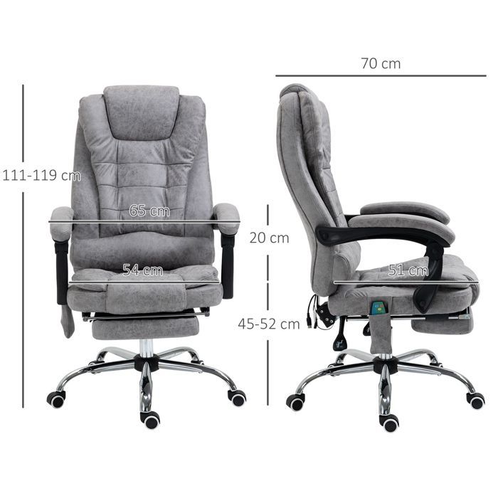 Vinsetto - fauteuil de bureau - Tissu microfibre - 65x70x119cm - Gris clair