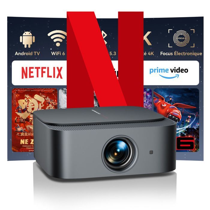 Vidéoprojecteur 4K【Officiel Netflix&Focus Électronique】25000 Lumens 1080P WiFi Bluetooth Projecteur avec YouTube/Prime Video