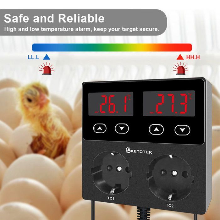 KETOTEK KT99pro Contrôleur de température numérique à double sortie Relais 10A Chauffage Refroidissement Thermostat Prise contrôlée