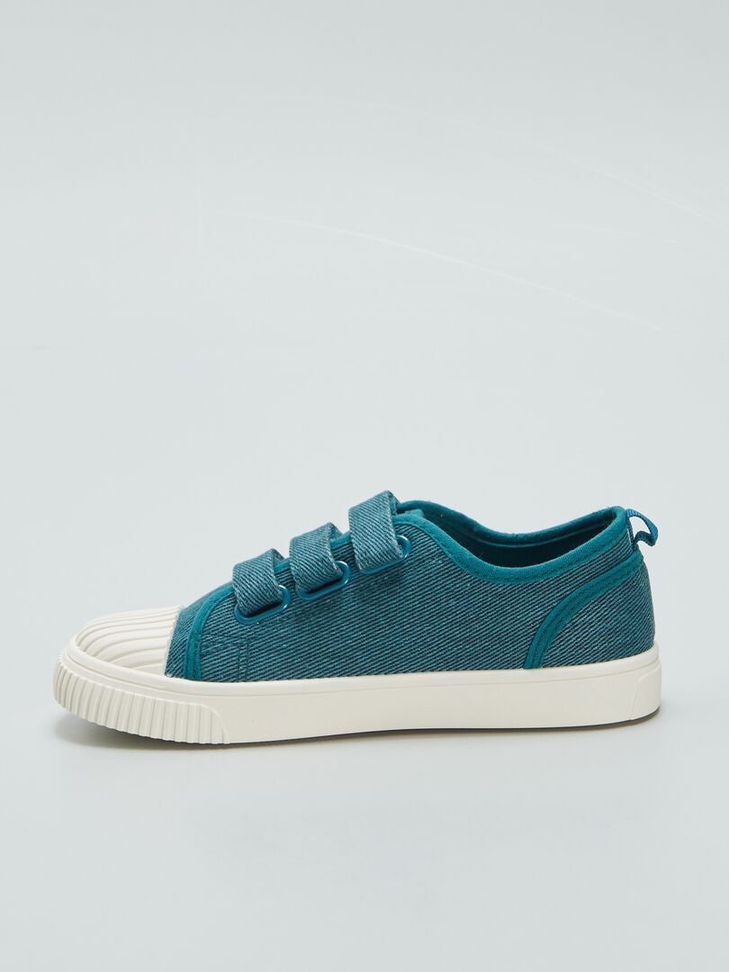 Tênis de cano baixo em lona jeans com rasgos - AZUL